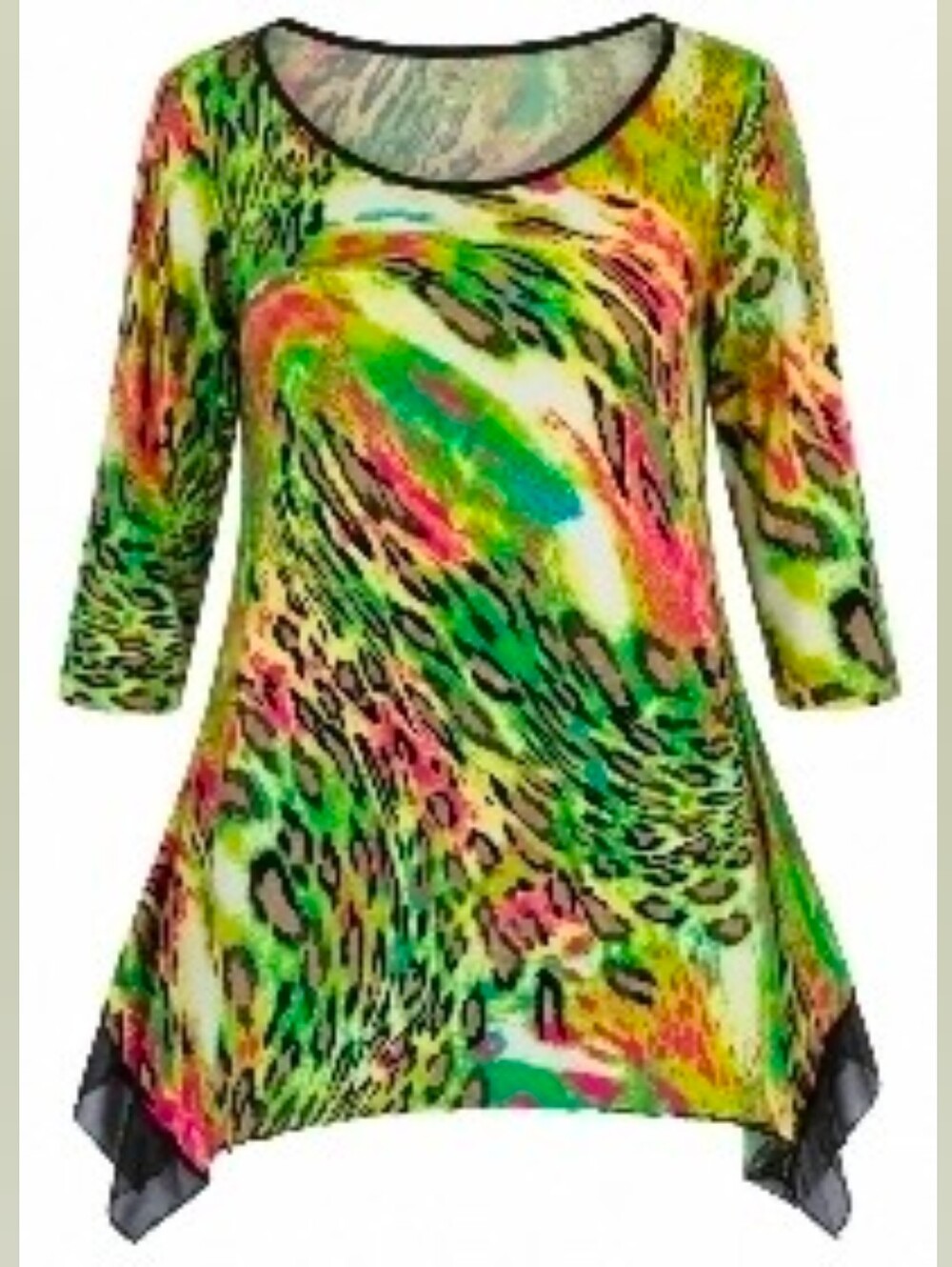 Peter Nygard Neon Animal-Print Tunic Top - Green/Pink/Yellow